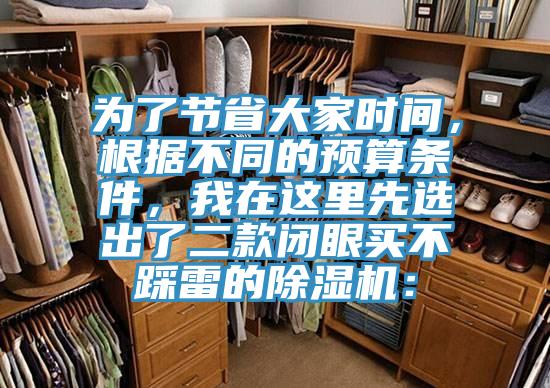 為了節(jié)省大家時(shí)間，根據(jù)不同的預(yù)算條件，我在這里先選出了二款閉眼買不踩雷的除濕機(jī)：